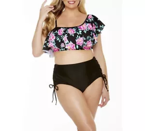 Time and Tru size 3X (24W-26W) Swim TOP only Ruffled flounce Colorful Floral NWT - Picture 1 of 5