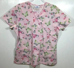 Butterfly Scrub Top womens size M Medium by SB Scrubs pink butterflies - Picture 1 of 5