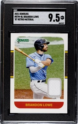 2021 Donruss Brandon Lowe '87 Retro Material Jersey Relic SGC 9.5 MINT+ - Image 1 of 2
