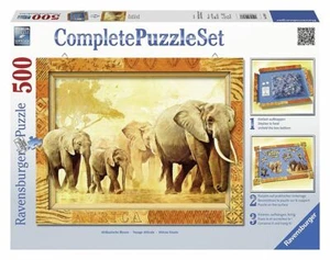 Puzzle Afrika Elefanten Familie Steppe Wilde Tiere Dumbo Rüssel Kleber Sonne - Picture 1 of 3