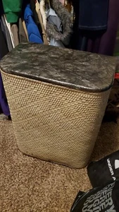 Vintage Large Wicker Clothes Hamper - Picture 1 of 15