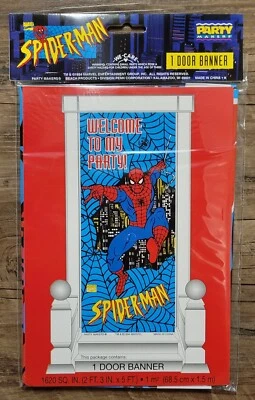 Estandarte de puerta Spider-Man 1994 nuevo y sellado fiesta 2,3 pies x 5 pies, fabricantes de fiestas Foto 1 de 2