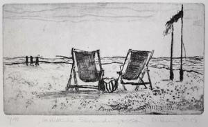 Reblin, Maren/ 1943 Swinemünde/ Herbstliche Strandimpression -Kaltnadelradierung - Bild 1 von 5