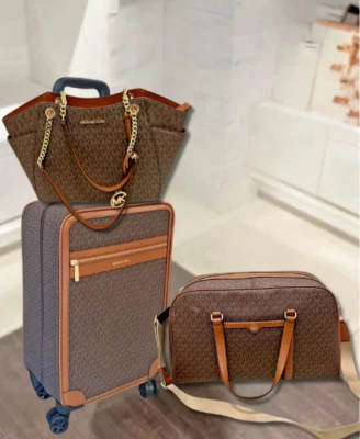 Trío de equipaje para mujer Michael Kors en marrón: maleta trolley XL lona + bolso de mano Foto 1 de 4