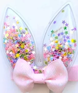Cute Easter Bunny Ears Girls Hair Clip w Pink Bow & Glitter Baby Accessories NWT - Picture 1 of 1