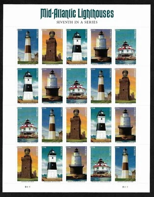 #5621-5625 Mid-Atlantic Lighthouses - Forever 2021 Sheet of 20 MNH (5 Different) - Image 1 of 2