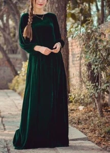 Womens Velvet Long Gown Bridesmaid Dress Long Sleeves - Picture 1 of 4