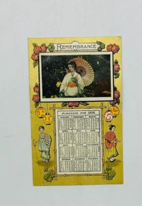 Antique Unposted 1908 Calendar Almanack Postcard Victorian Asian Woman w Parasol - Picture 1 of 2