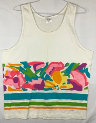 Camiseta sin mangas vintage rara para mujer Gilda Marx blanca flor algodón mediano/grande Foto 1 de 4