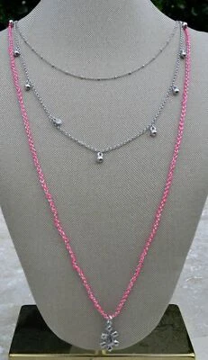 NUEVO CON ETIQUETAS Collar Ann Taylor Multi Hilo Rosa Tono Plata Colgante Niveles Mujer Foto 1 de 2