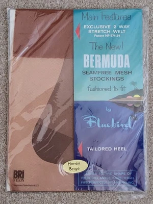 Vintage BERMUDA Seam Free Mesh Stockings 3 PAIRS..in HONEY BEIGE Size 9.5 - Image 1 of 2