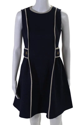 Vestido largo Shoshanna para mujer cuello redondo sin mangas ajuste acampanado azul 2 Foto 1 de 4