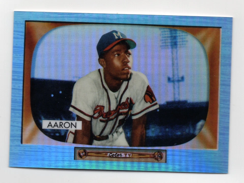 Tarjeta de reimpresión 2013 Bowman Chrome Refractor 1955 Hank Aaron #179 Milwaukee Braves Foto 1 de 1