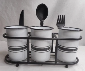 Silberbesteck Caddy Besteck Stahl Utensil Organizer Porzellan Getränkehalter 11" breit - Bild 1 von 6