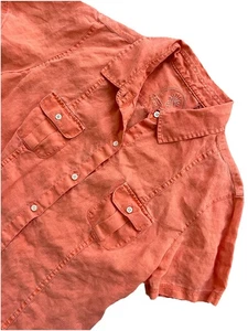 Tommy Bahama Women's 100% Linen Blouse Size Small Orange Short Sleeve Hawaiian - Picture 1 of 8