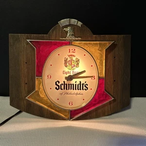 Vtg Schmidt’s Light Beer Lighted Sign Wall Desk Top Clock 11" As Is - Picture 1 of 11