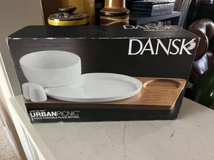 NIB Dansk Teak Wood Cafe Blanc Urban Picnic Kelly Simpson Serving Tray Set MCM - Picture 1 of 3