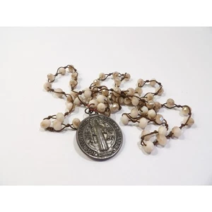 Vintage St Benedict medal and beads, Catholic rosary necklace, 36" length - Picture 1 of 12