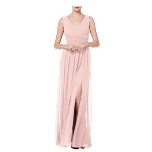 Vestido para mujer Levkoff cuello en V plisado de gasa línea A en rosa pétalo talla 4 $176 - Imagen 1 de 3