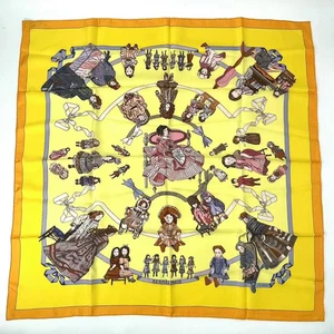 HERMES Carre 90 Silk Scarf HELLO DOLLY Yellow Excellent Condition Authentic F/S - Picture 1 of 7