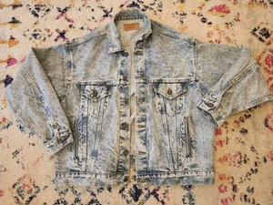Giacca jeans uomo vintage Levis Trucker denim lavaggio acido made in USA XL UOMO - Foto 1 di 12