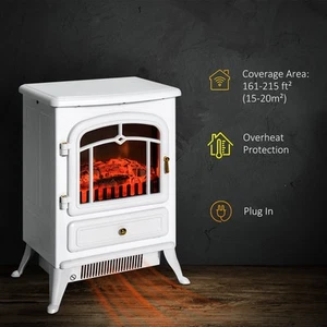 HOMCOM 1500W Portable Electric Fireplace Heater with 216 Sq. White - Picture 1 of 5