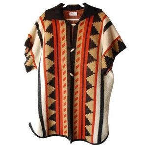 VTG Bonnie Lee Womens L Western Aztec Wood Toggle Button Oversized Cardigan - Picture 1 of 7