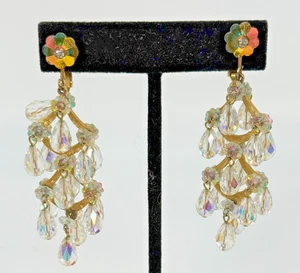 Pendientes de clip vintage con araña colgante de cristal AB tono dorado MCM 1960 Estate - Imagen 1 de 7