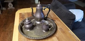 Antique India Brass Collectible ,Tea Pot,Pitcher,Ewer set 4 pieces, Unique C-PIX - Picture 1 of 7