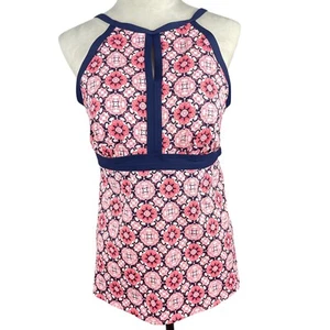Lands’ End Tankini Swim Top Sz 14L Long Torso High Neck Modest Adj Strap Stretch - Picture 1 of 7