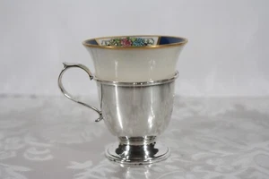 RARE! ANTIQUE STERLING SILVER DEMI / DEMITASSE CUP WITH LENOX MEADOWBROOK INSERT - Picture 1 of 7