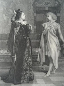 c1883 Antique Print VIOLA & OLIVIA Twelfth Night - The Royal Shakspere - Picture 1 of 2