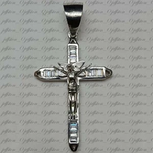 0.80 ct Baguette Moissanite 14K White Gold Plated Jesus Religious Cross Pendant - Picture 1 of 9