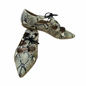 TOPSHOP Womens Faux Snakeskin Leather Lace up Pointed Toe Flats Size 7.5 US - Picture 1 of 11