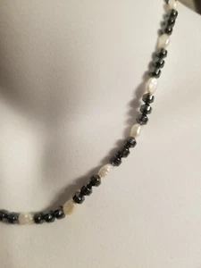Vintage Hematite Pearl Necklace 16" Rice Pearl 1980s NEW OLD STOCK Artisan OOAK - Picture 1 of 3