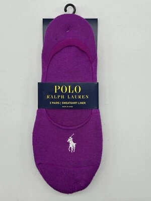 NUEVO PAQUETE DE 3 FORROS ZAPATILLAS POLO RALPH LAUREN PARA MUJER PÚRPURA/BLANCO/GRIS TALLA 9-11 Foto 1 de 3