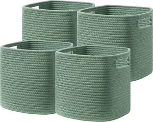 13x13 Cube Storage Bins, Storage Cubes with Handles, 4 Pack Cotton Rope Basket - Picture 1 of 7