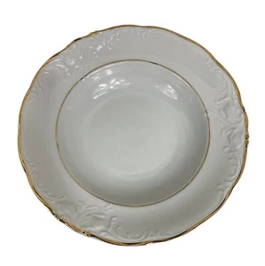 VTG Royal Kent Poland White China Replacement Soup Bowl Scalloped Gold Rim - Picture 1 of 9