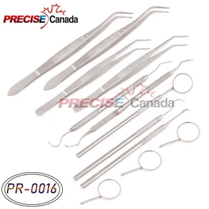 NEW COLLEGE MERRIAM TWEEZERS DENTAL MIRRORS,SCALERS PROBES 12PCS SET PR-0016 - Picture 1 of 2
