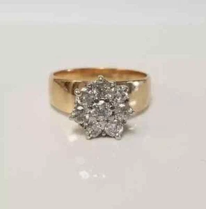 1Ct Round Cut Lab Created Diamond Cluster Engagement Ring 14K Yellow Gold Plated - Picture 1 of 4
