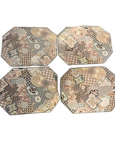 4er Set Vintage 1980er Pastell Stoff Tischsets 18 x 13 cm Rosa Blau Hellbraun - Bild 1 von 10