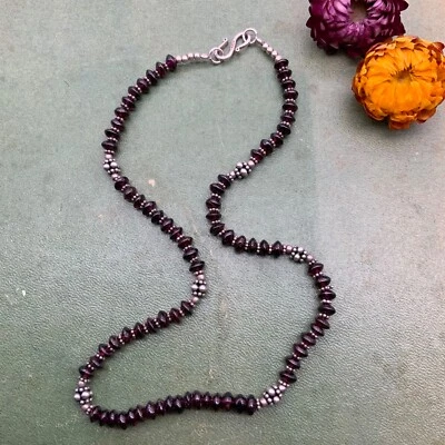 Vintage Bail Sterling Silver 925 Garnet Gemstone Beaded Necklace Boho Ethic 18’’ - Image 1 of 4