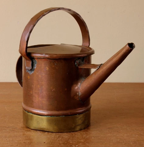 Antique Petite French Copper & Brass Watering Can. Small Tiny Mini Arrosoir Cover