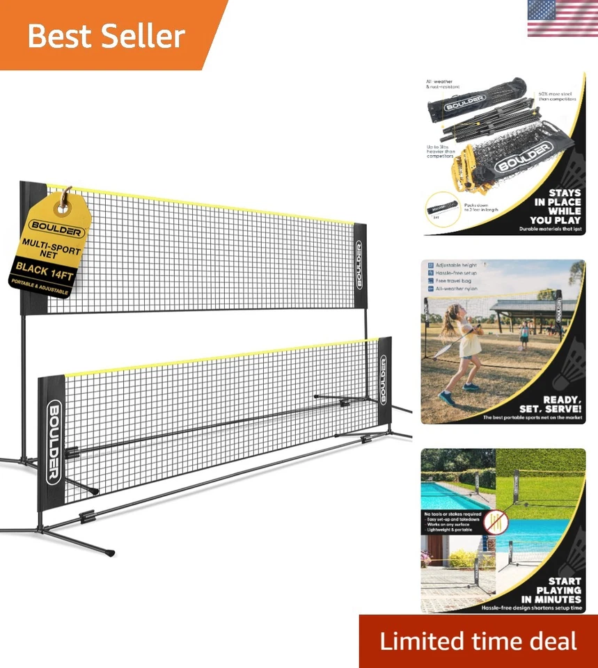 Boulder Portable Tennis Badminton Net Set Outdoor Sports Kit 14ft Black Yellow