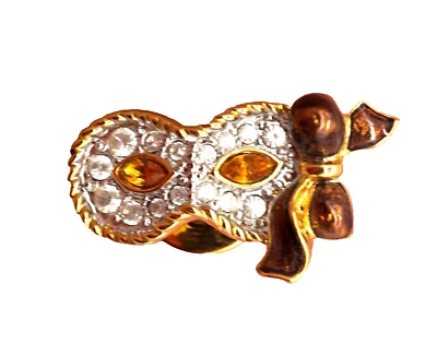 Swarovski Swan Gold Tone Topaz Orange Clear Crystal Mask Lapel Pin Brooch - Image 1 of 4