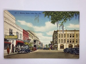 Postcard Marion Street Lake City Linen Blue Goose Restaurant Florida FL H347 - Picture 1 of 2