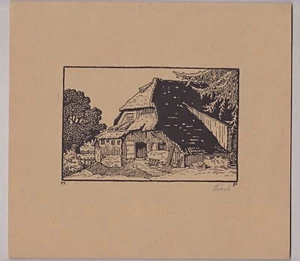 Holzschnitt Schwarzwaldhof signiert M. Proch - wohl M.Emil Proch - um 1940 - Bild 1 von 3