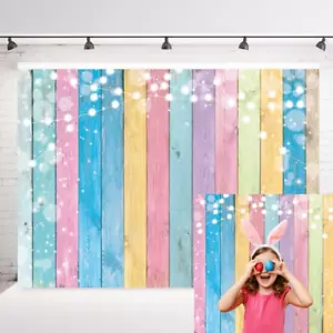 Colorful Wood Photography Background Easter Pastel Colored Wood Decorations Bann - Picture 1 of 12