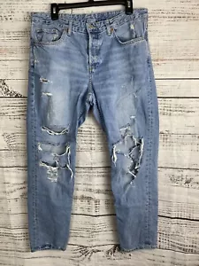 H&M &Denim Jeans Women's Size 30 Boyfriend Jeans Button Fly Heavy Distressed - Picture 1 of 9