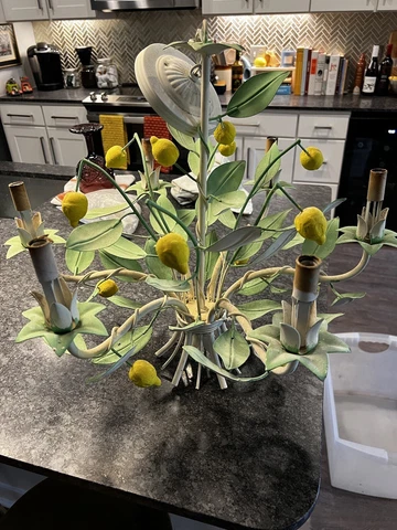 Vintage Painted Tole Lemon Chandelier Cover